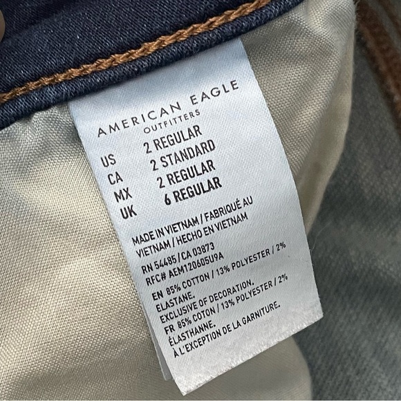 American Eagle Super Hi Rise Jegging 2 Ripped Knees Dark Wash Stretch Denim - Picture 12 of 12